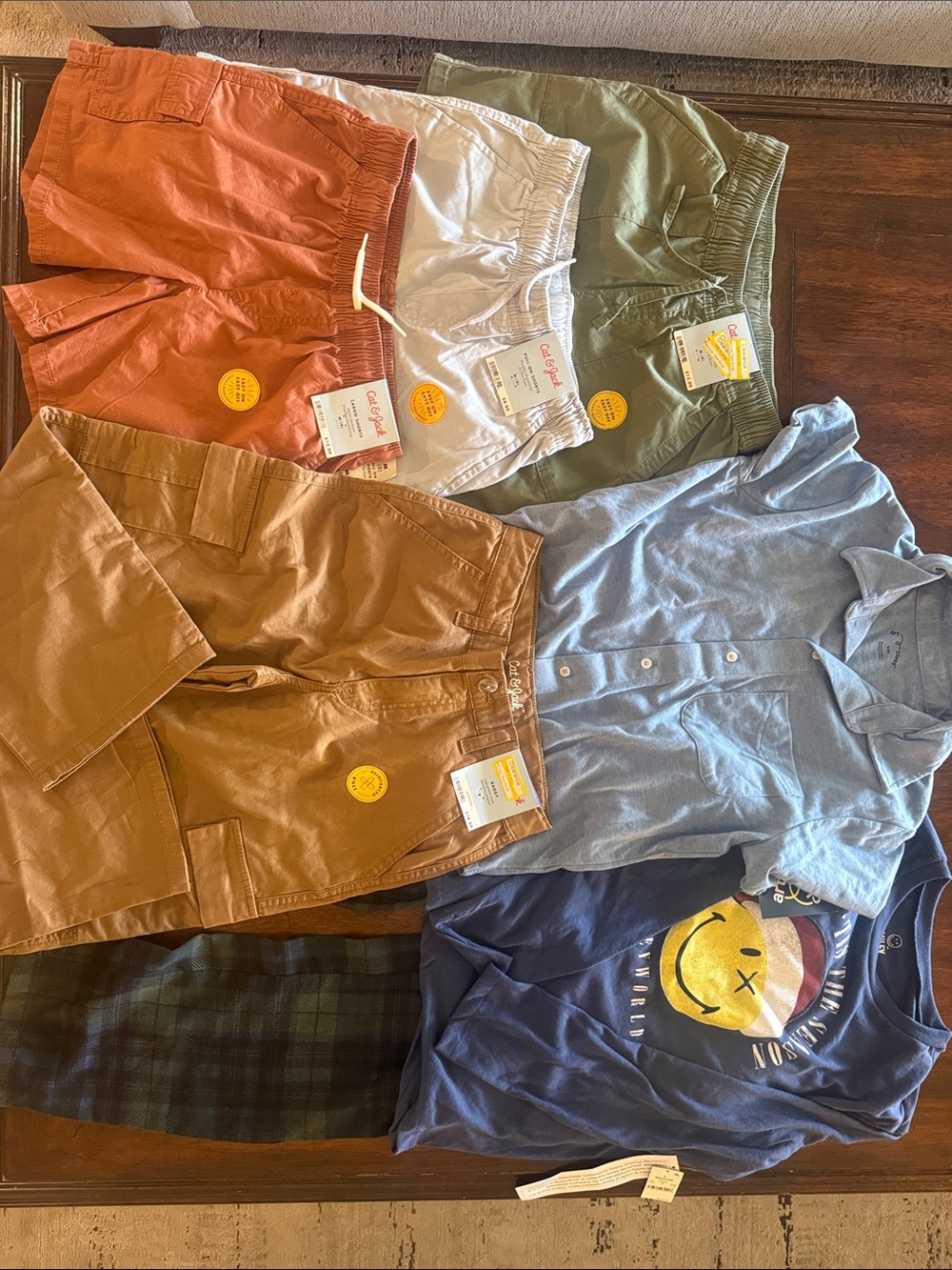 Kids Mixed Casual Tops & Shorts - Blue, Olive, White, Rust, Tan, Size 8